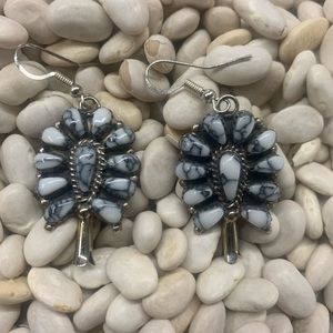 Native American sterling silver howlite blossom cluster earrings